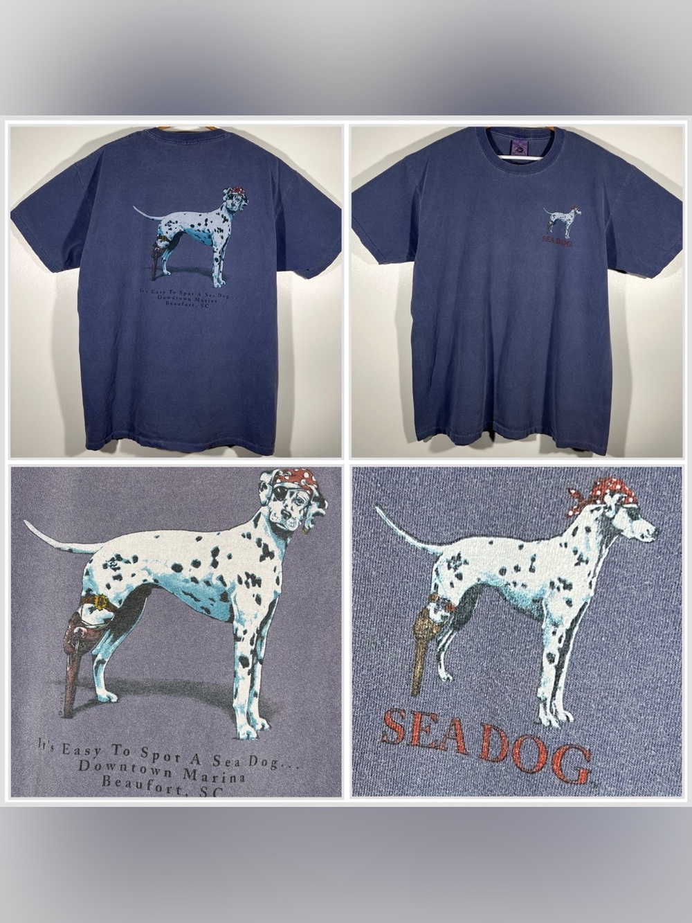Vintage Y2K Sea Dog Pirate Dalmatian Downtown Marina Beaufort, SC T Shirt Size L